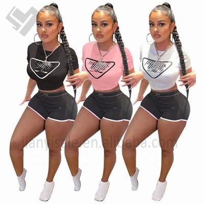 China Designer QUICK DRY Print Clothing Luxury New Arrival Summer New Arrival Short T-shirt And Shorts Set Famous Brand Casual Women Two Piece Set for sale