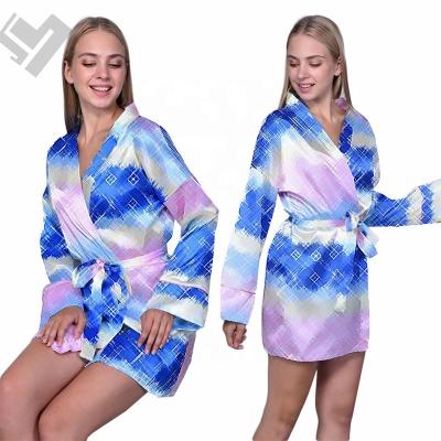 China 2023 New Arrival Designer Luxury Print Kimono Satin Long Robe Ladies Sleepwear Women QUICK DRY Silk Satin Bathrobe With Belt for sale