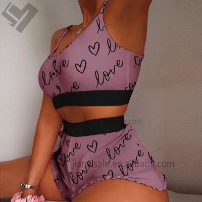 China 2023 Sexy QUICK DRY sleeveless women nightgowns lingerie valentines day 2 piece sleepwear lounge wear women 2 piece pajama shorts sets for sale