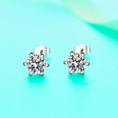 China Fashion CLASSIC Custom 925 Sterling Silver Stud Earrings Classic Round Moissanite Diamond Earring for sale