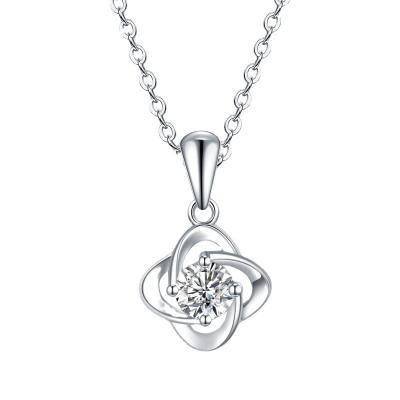 China Classic CLASSIC 1ct 925 Sterling Silver Diamond Plated White Gold Moissanite Pendant Necklace for sale