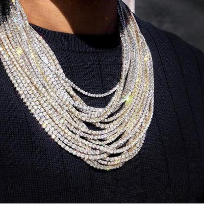 China Hip Hop Tennis Chain Hip Hop 14k 18k Gold / Stainless Steel Men's CZ Diamond Necklace Iced Out Tennis Chain for sale