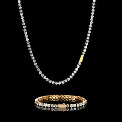 China Non-fading Hip Hop 18K Gold Plated 4mm Stainless Steel Tennis Necklace Iced Out Diamond Zircon Tennis Chain Necklace For Women Men for sale