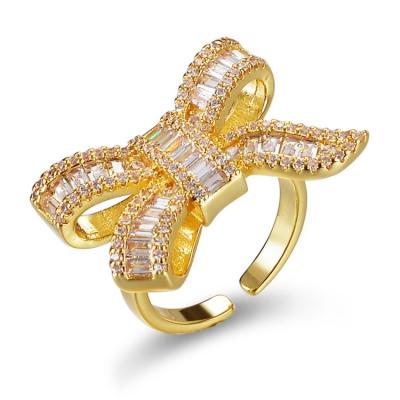 China FASHIONABLE 18K Gold Plated Zircon Rings Adjustable Open Shining CZ Zircon Stone Paved Stackable Eternity Wedding Band Ring for sale