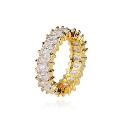 China TRENDY Single Row Hip Hop 6Mm Zircon Gold Wedding Ring Custom Crystallized Cubic Zirconia Tennis Ring for sale