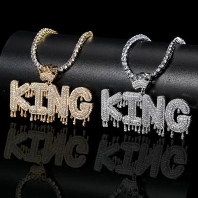 China Hiphop Hiphop Diamond Gold Plated Cuban Chain Initial Letter Queen Ice Out Pendant Necklace for sale