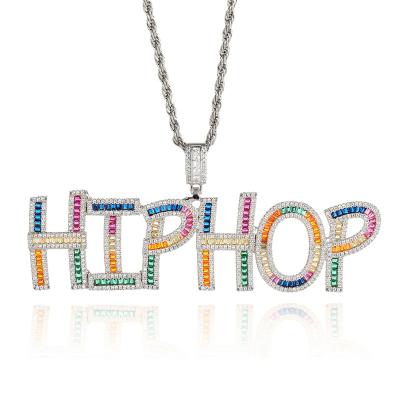 China Long Color Keeping Diy Hip Hop Rainbow Wand CZ Colorful Zircon Customized 26 Alphabet Initial Pendant Charm Name Letter Custom Necklace for sale