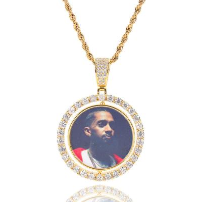 China Hiphop Hip Hop Iced Out DIY Photo Frame CZ Pendant Custom Picture Pendant Necklace Personalized Women Men Rapper Gold PlatedJewelry for sale