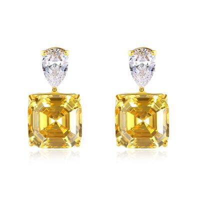 China Vintage Fashion Diamond Drop Stud Earrings High Single End Square s925 18K Gold Yellow Silver Drop Earrings for sale