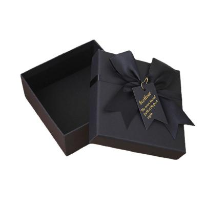 China Recyclable Black Bow Sky And Earth Box Luxury Portable Small Jewelry Packaging Case For Jewelry for sale