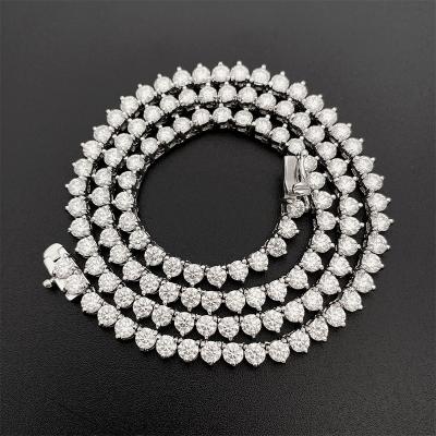 China Hiphop Hip Hop Necklace Solitaire Tennis Chain 3mm 925 Moissanite Silver Tennis Chain for sale