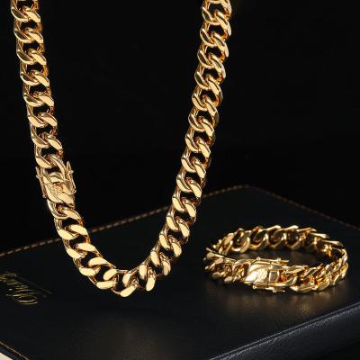 China Wholesale Hiphop Tap Buckle Four-sided Miami Cuban Link Chain Stainless Steel Grinding Miami Cuban Link Chain for sale