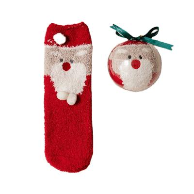 China Wholesale Unisex Fuzzy Stocking Christmas Ball Velvet Fun Christmas Warm Funny Cute Socks Coral Gift Socks 2021 for sale