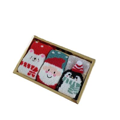 China Pretty Christmas Gift Fuzzy Sock With Gift Box Cotton Christmas Woman Plush Sock Wholesale Warm Christmas Stocking Socks for sale