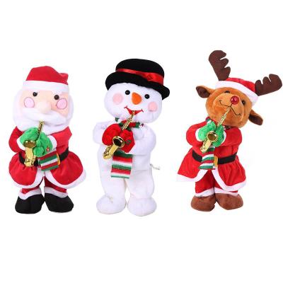 China Electric Dancing Santa Claus Deer Plush Toy Mini Christmas Moose Christmas Decoration Snowman Stuffed Toy for sale