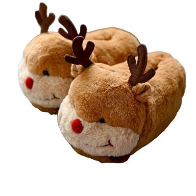 China Wholesale Home Soft Indoor Slippers Cartoon Plush Reindeer Custom Comfortable Winter Christmas Animal Prints Plush Slippers for sale