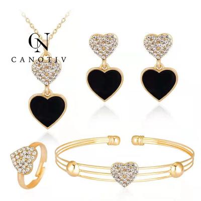 China High Quality Elegant Crystal Bracelet Women Heart Necklace Earrings Charms Jewelry Gift Set Gold Plated Rings for sale