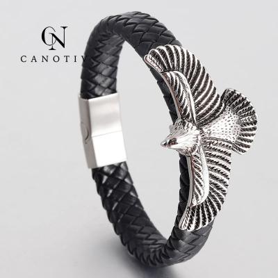 China Fashion Wholesale Handmade Braided Rope Leather Bracelets Genuine Mens Plated Eagle Leather Bracelets for sale