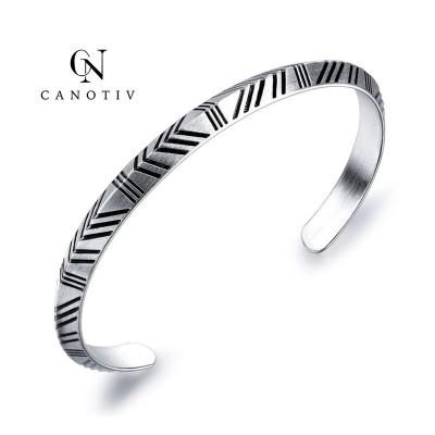 China Fashion Charms Stainless Steel Men Women Simple Engraved Bracelet Friendship Spiral Open Cuff Bracelets Jewelry for sale