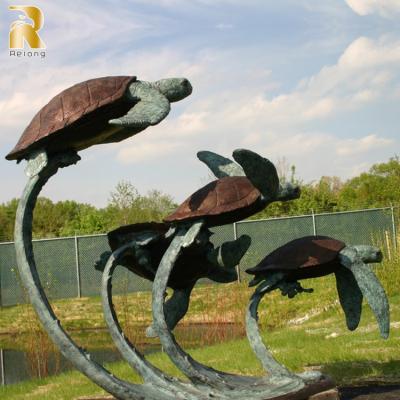 China Europe Park Decor Life Size Outdoor Bronze Sea Animal Turtle Statue for sale