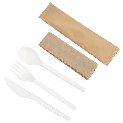 China Safty 100% Disposable Food Packing Flatware Set Travel Biodegradable Portable Black Disposable Cutlery for sale