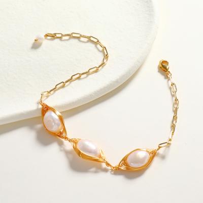 China FASHIONABLE Natural White Freshwater Light Pearl Luxury Simple Bracelet Bangle for sale