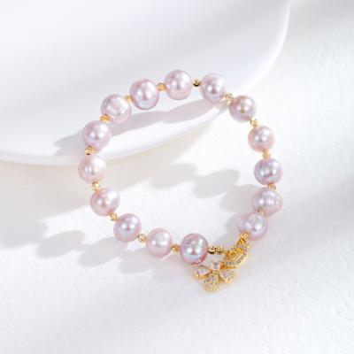 China 2022 FASHIONABLE new simple gold plated natural pearl classic purple freshwater bracelet for women for sale