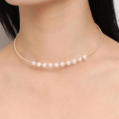 China FASHIONABLE Natural Baroque Beaded Pearl Necklace Freshwater Choker Soft Chain Necklaces For Women French Boho Elegant Jewelry for sale