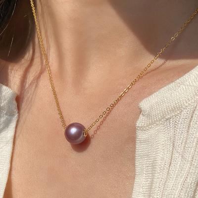 China TRENDY Classic Jewelry Simple Wind Plated Natural Freshwater Pearl Dark Brown Red Purple 18k Gold Luster Necklace for sale