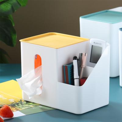 China Sustainable Towel Rack For Desk Storage Box Table Makeup Organizer With Compartment PlasticTissue Box for sale