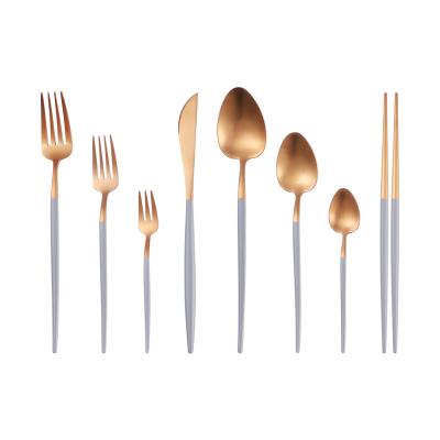 China Viable New Design Matte Black Flatware Chopstick Knife Fork Spoon, 18/10 Mirror Wedding Stainless Steel Cutlery Rose Gold Dinnerware for sale