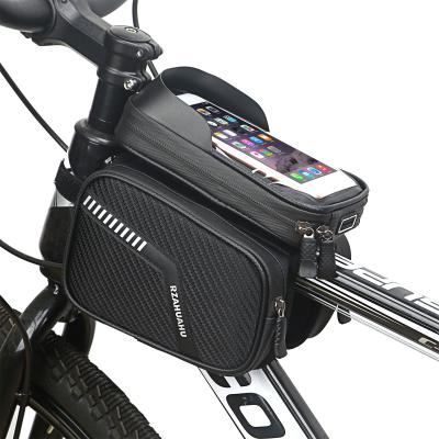 China Large Capacity Bicycle Bags Front Frame MTB Top Frame MTB Bike Bag Zipper Touch Screen Waterproof Bicycle Tube Phone Bag Top Bicycle Accessories for sale