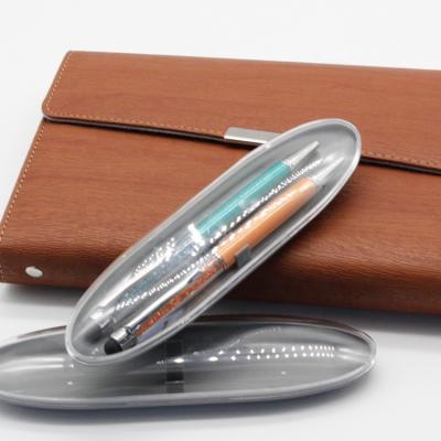 China Recyclable Oval Transparent Plastic Pencil Case Pen Case Can Hold Two Pens for sale