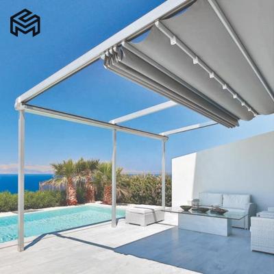 China Waterproof Led Light Pvc Roof Retractable Pergola Roof Awning Aluminum Pergola Motorized for sale