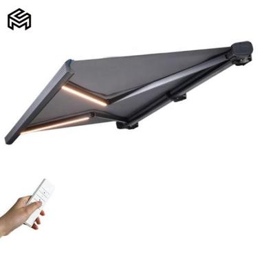 China Anti-UV Led Lights Electric Retractable  Aluminum Outdoor Folding Arm Awning Cassette for sale