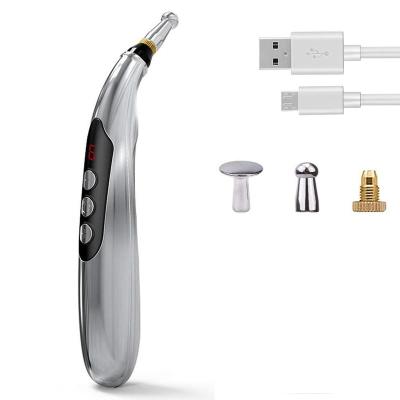 China Body Electronic Accupressure Pen USB Rechargeable Pain Relief  Meridians Energy  Massager Pen Massage Tool with 3 Massage Head for sale