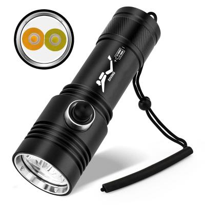 China Aluminum Led Diving Flashlight White and Yellow Light IPX8 Underwater Powerful Professional Diving Light Scuba Diving Gear Torch for sale