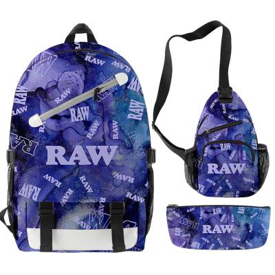 China Fashion Latest Beautiful RAW Design 3pcs Backpack Sets Fashion Bag Outdoor Packs Feel Proof Wilderness Messenger Bag Shoulder for sale