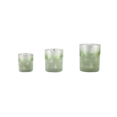 China Home/Wedding/Garden Decor Set Green Gradient 3 Glass Candle Holder Christmas with Xmas Tree and Snow for Home Decoration Xmas Indoor Decor for sale