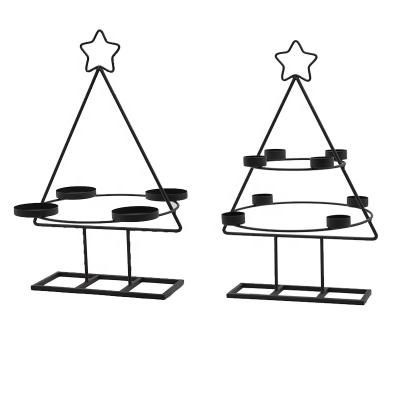 China Home/Wedding/Garden Decor Metal Black Christmas Tree Candle Holder for Home Decoration for Tea-light and Pillar for Christmas Decoration for sale