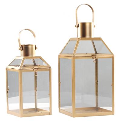 China Lantern For Candle / Home Decor Gold Metal With Candle Glass Lantern For Home Decor Wedding Centerpiece Garden Lantern With Handle Metal Lantern For Candle for sale