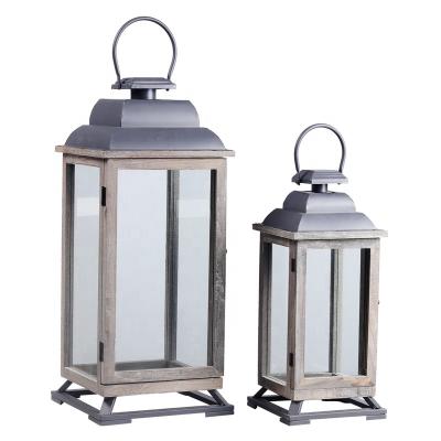 China Lantern for Candle/Home Decor/Wedding Wooden Lantern with Metal Top for Garden Home Natural White Outdoor Lantern Decorative Decor Candle Lantern for sale