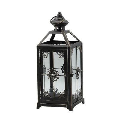 China Lantern for Moroccan Glass Candle Metal Candle/Home and Garden Hanging Lantern Brush Decor Black Gold Home Decorative Centerpiece for sale