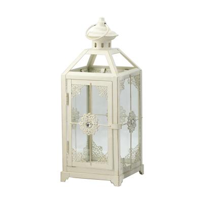 China Lantern for Indoor and Outdoor Antique Candle Holder Lantern/Home Decorative Candle Metal Use Decor Brush White Gold for Decoration for sale