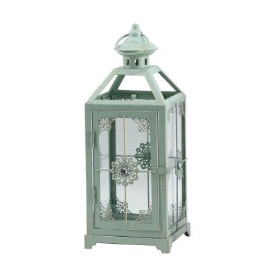 China Lantern for indoor and outdoor antique candle holder lantern/home decorative candle metal use decor brush green gold for decoration for sale