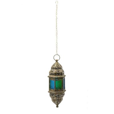 China Lantern for Moroccan Candle / Metal Candle Lantern Home Decor with Antique Metal Candle Stained Glass Lantern Hanging Indoor and Outdoor Decor for sale