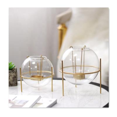 China Metal / Home Decor Candle Holder Glass with Metal Foot Candle Holder for Tea Light Candle Glass Jar Party Home Wedding Candle Holder for Decor for sale