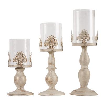 China Home/Wedding/Garden Decor Metal Candle Holder For Home Decor Handmade Candelabra Antique Finish White Pillar Holder Decorative Brush Gold Brush Candle Holder for sale