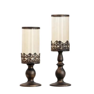 China Home/Wedding/Garden Decor Metal Candle Holder For Wedding Home Handmade Centerpieces Antique Finish Candelabra Decor Decorative Pillar Candle Holder for sale