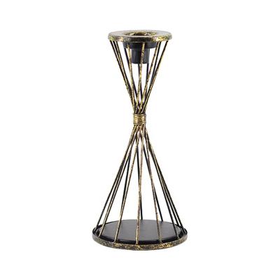 China Home Decorative/Wedding/Garden Decor Antique Matte Brush Gold Foil Tall Wire Metal Candlestick Table Black Candle Holder For Decor for sale